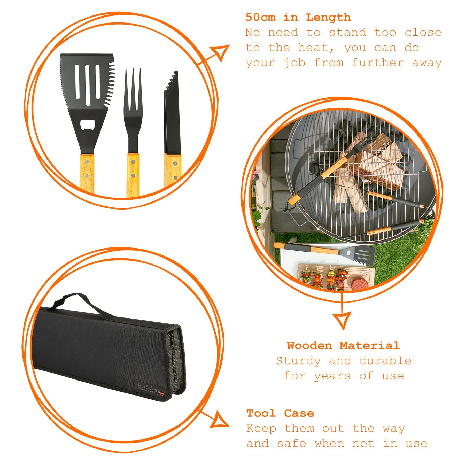 3pc Wooden BBQ Tools Set - By BobbyQ