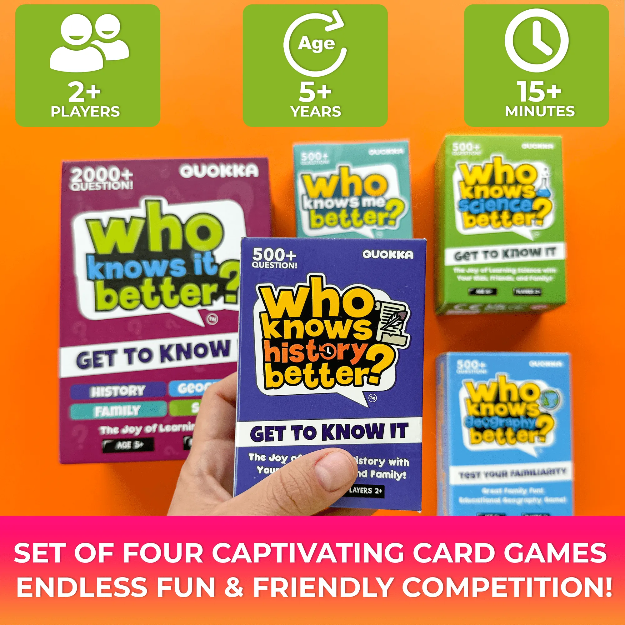 4 Set Trivia Card Game Who Knows Better? | History, Geography, Science