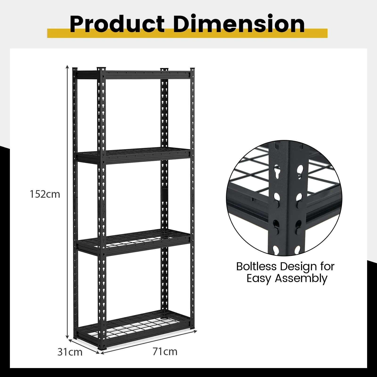 4-Tier Garage Metal Storage Shelves Utility Storage Rack Organizer-Black