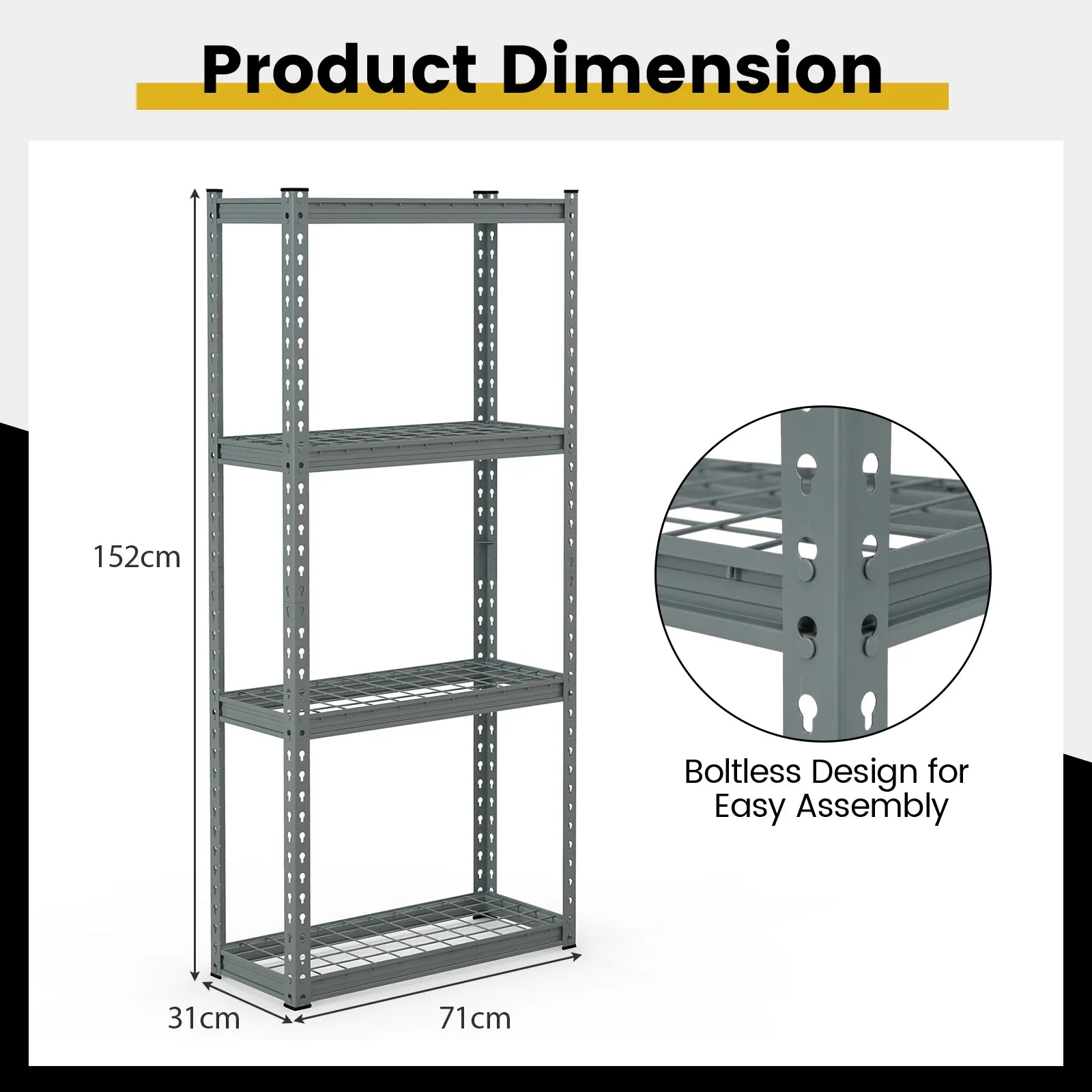 4-Tier Garage Metal Storage Shelves Utility Storage Rack Organizer-Grey