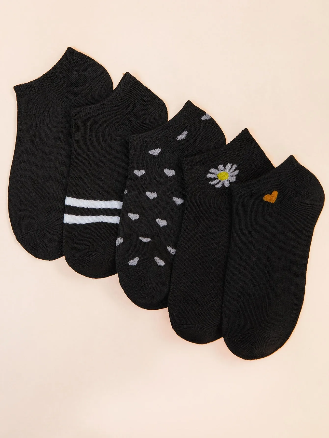 5pairs Heart & Daisy Mixed Ankle Socks Silly Socks for Women Funky Socks Funny