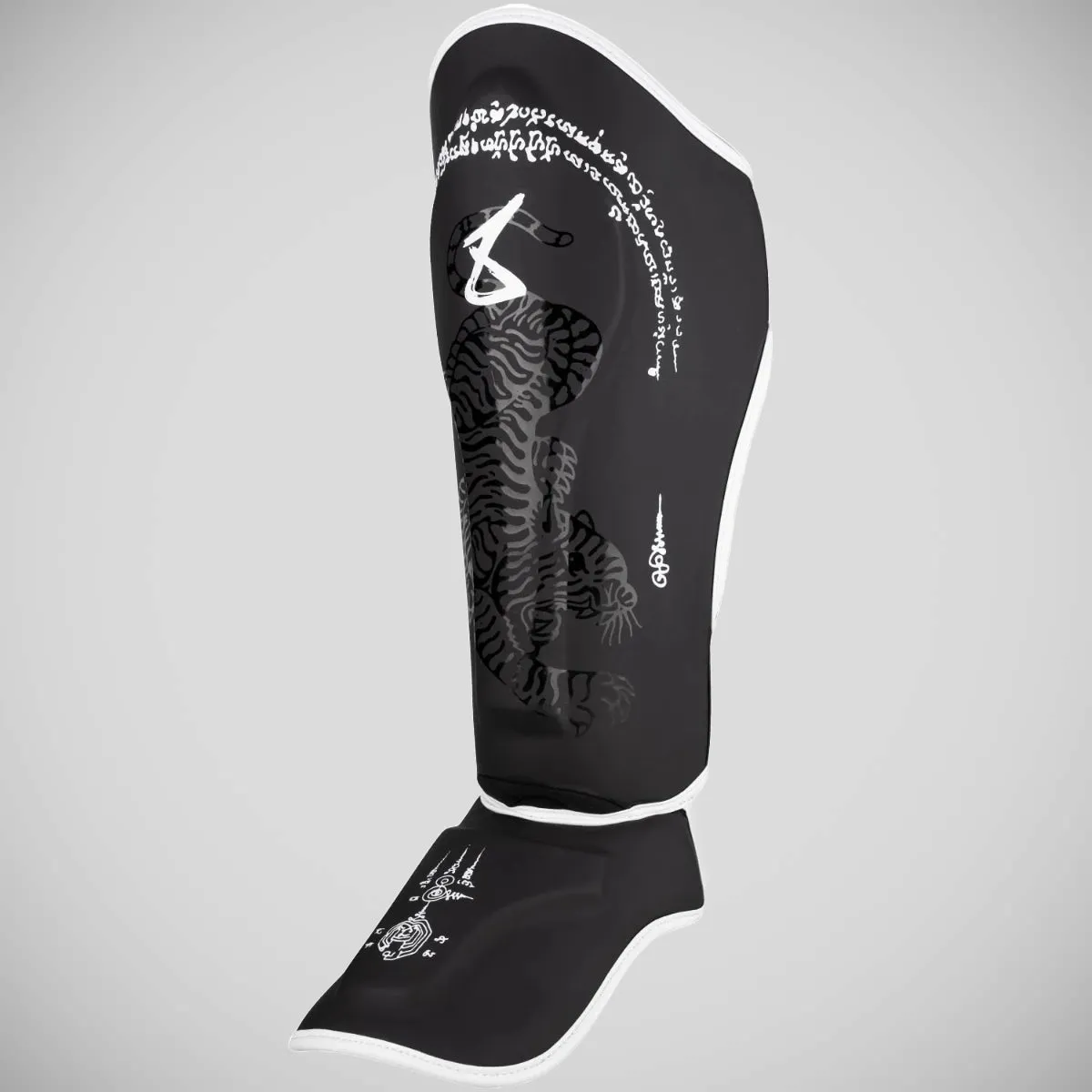 8 Weapons Sak Yant Big Tiger Shin Guards Black/Black