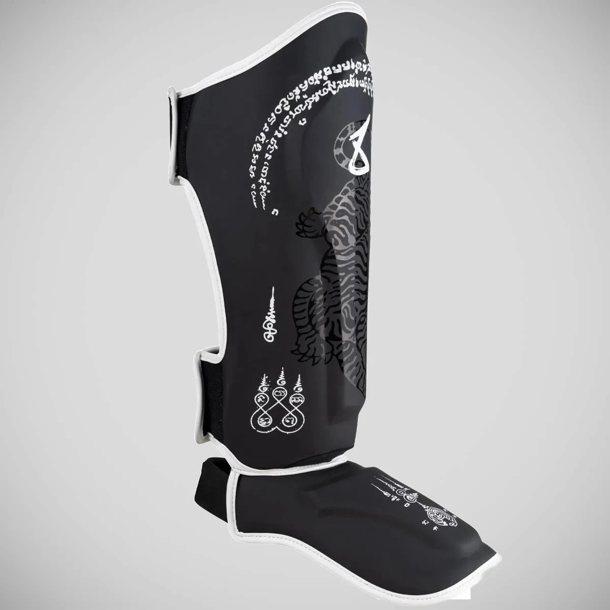 8 Weapons Sak Yant Big Tiger Shin Guards Black/Black