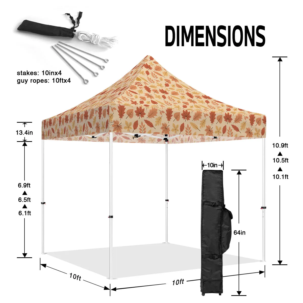 ABLEM8CANOPY 10x10 Pop Up Canopy Tent - Leaves