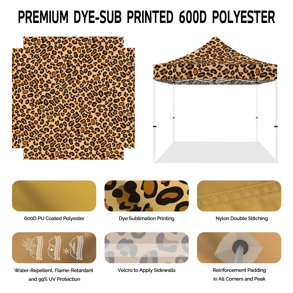 ABLEM8CANOPY 10x10 Pop Up Canopy Tent -  Leopard