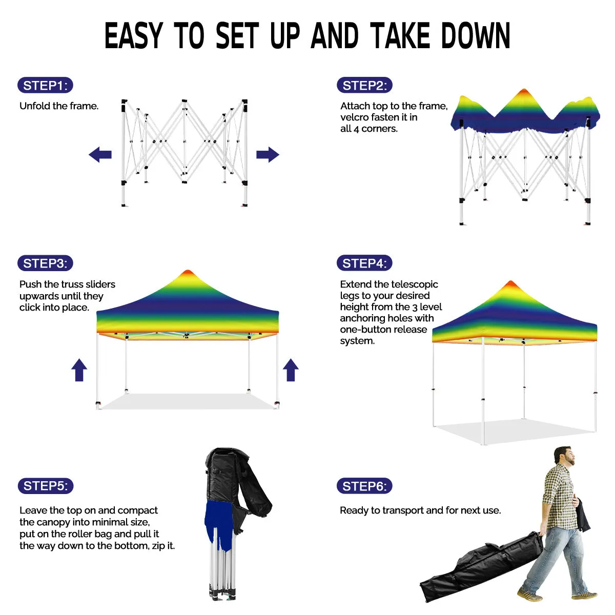 ABLEM8CANOPY 10x10 Pop Up Rainbow Canopy Tent