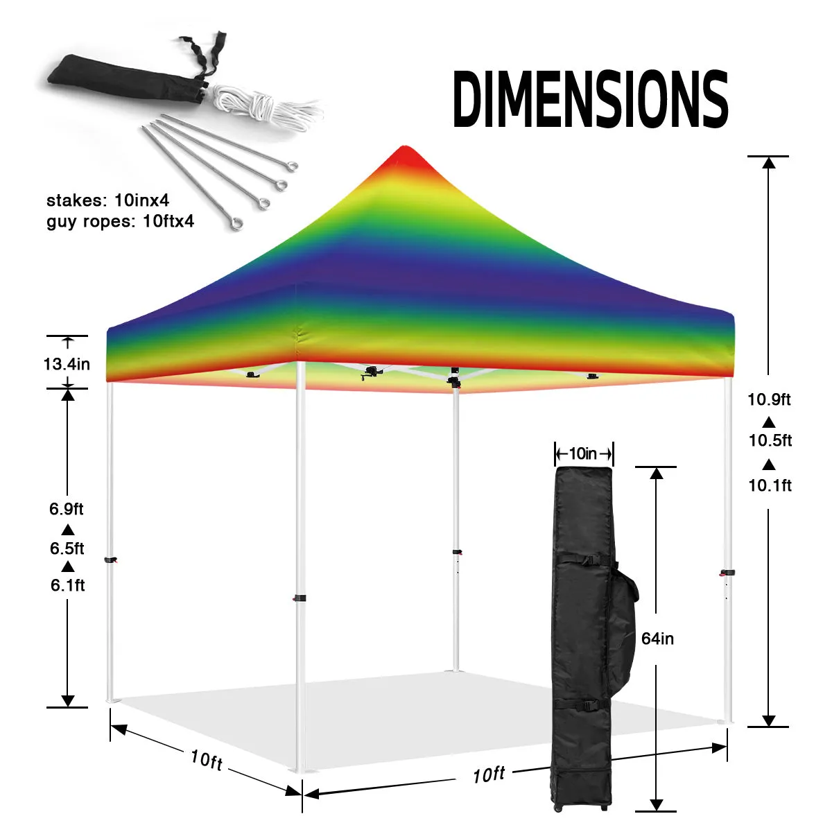 ABLEM8CANOPY 10x10 Pop Up Rainbow Canopy Tent