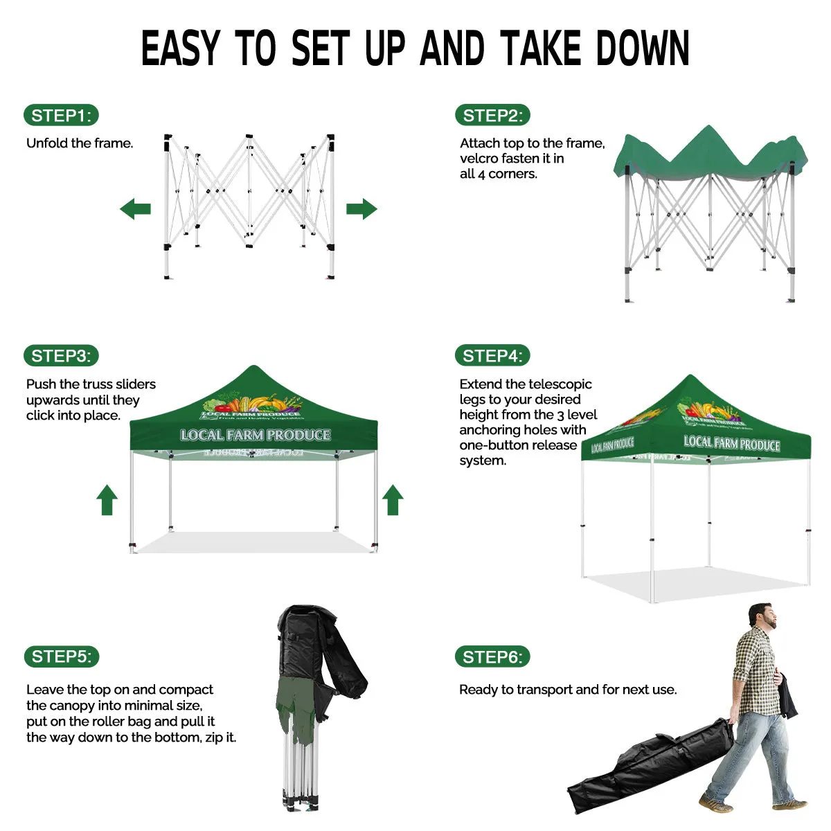 ABLEM8CANOPY Local Farm Produce 10x10 Pop Up Sun Canopy Tent