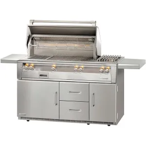 Alfresco ALXE 56" FS NG Deluxe Grill On Refrigerated Cart With Rotisserie & Side Burner