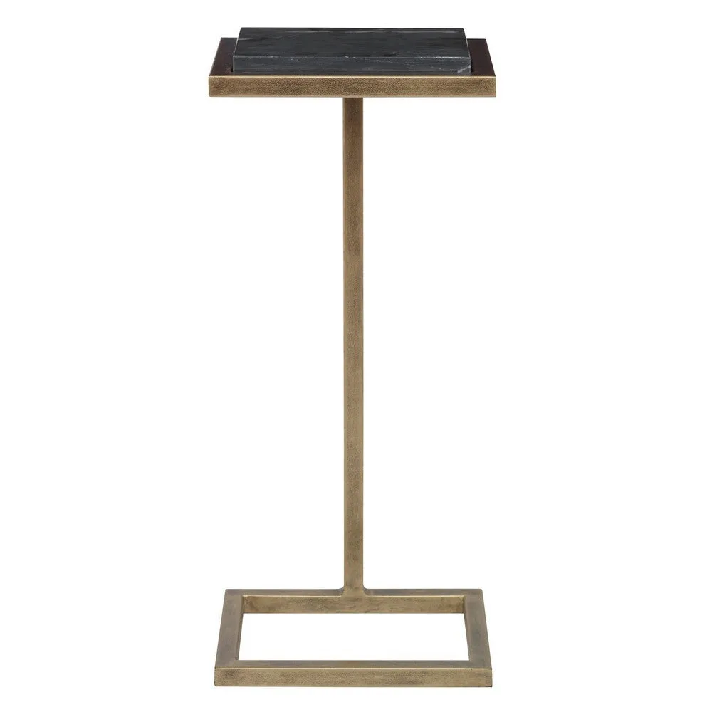 Ario 23 Inch Accent Side Table, Marble Tabletop, Metal Frame, Honed, Gold By Casagear Home