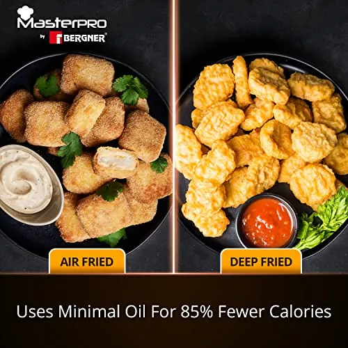 Bergner Master Pro Multifunctional Dual Air Fryer - Air Fry, Bake, Grill, Roast, Heat, Defrost, 9L, 1700W, LED Display with Touchscreen, 11 customizable programs, with Accessories, Silver