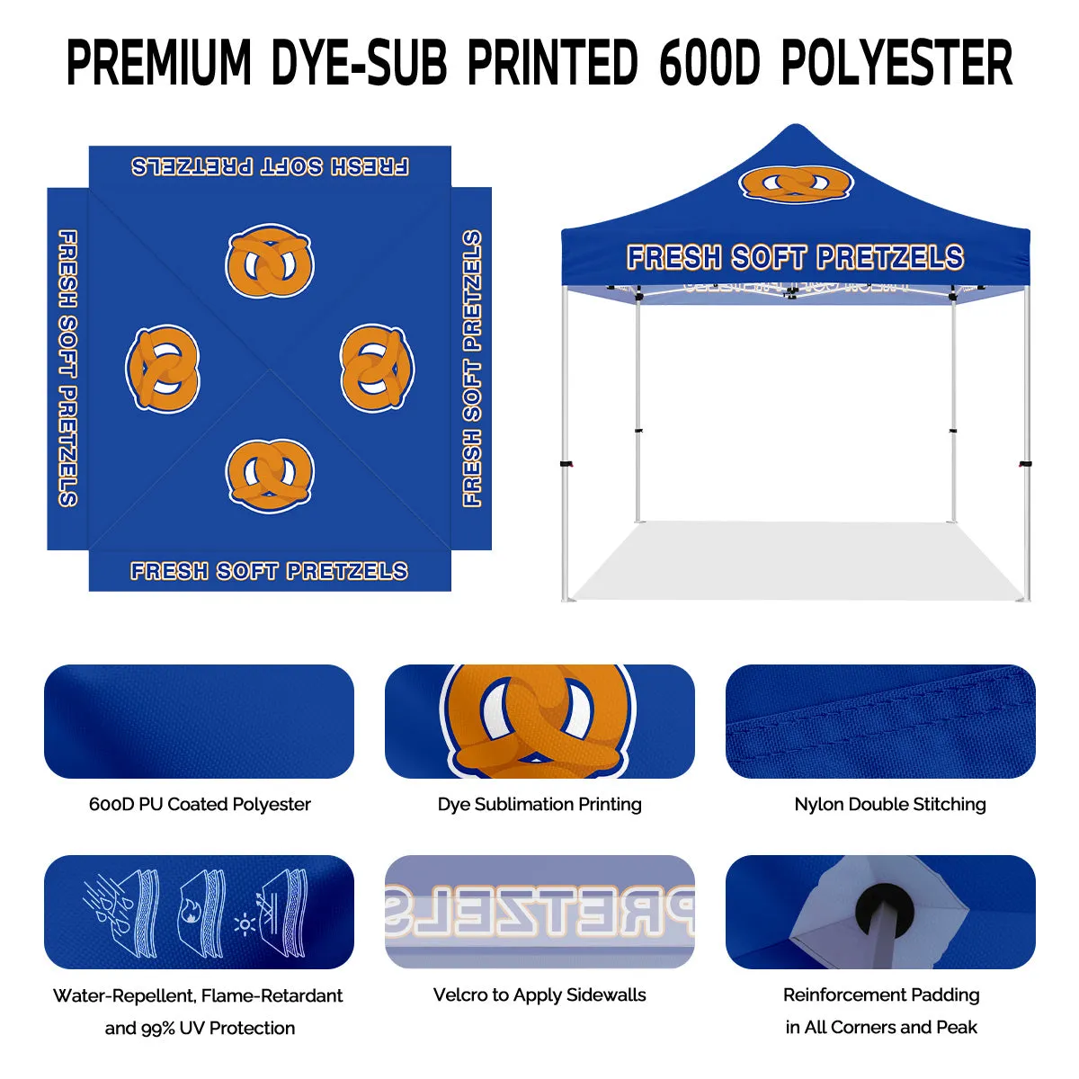 Booth Tents- Fresh Soft Pretzels 10x10 Pop Up Canopy Tent