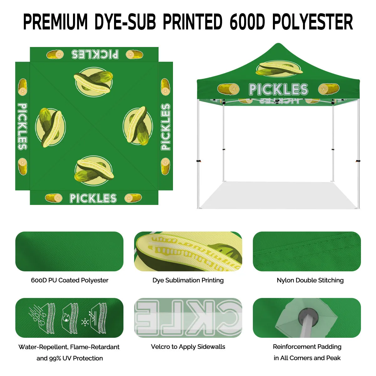 Branded Tent Canopy-ABLEM8CANOPY Pickles 10x10 Easy Pop Up Canopy Tent