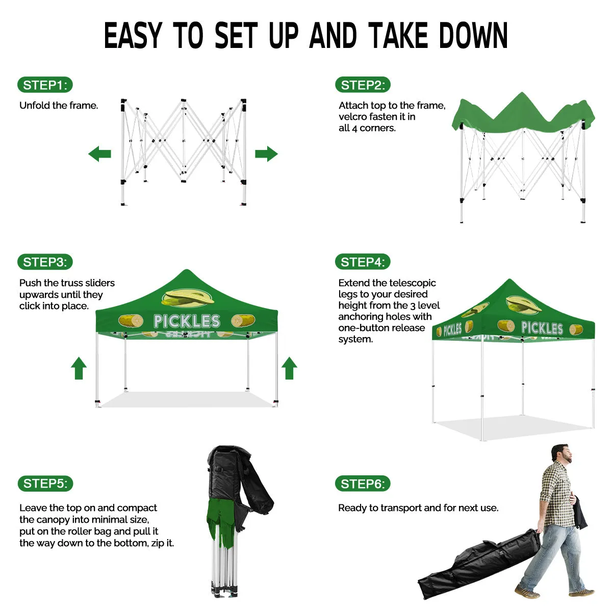 Branded Tent Canopy-ABLEM8CANOPY Pickles 10x10 Easy Pop Up Canopy Tent