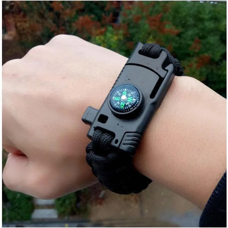 Camping Survival Bracelet With Compass CF-45 BLACK