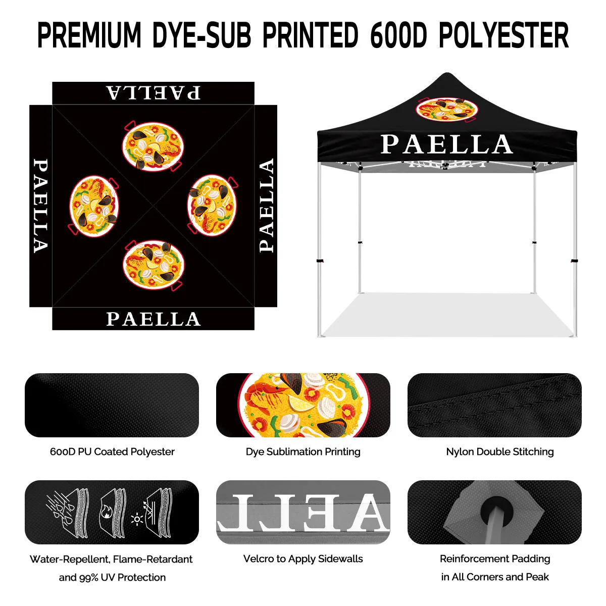 Canopy with Tent Attached-ABLEM8CANOPY Paella 10x10 Pop Up Waterproof Canopy Tent