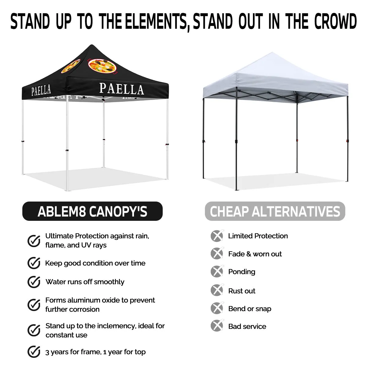 Canopy with Tent Attached-ABLEM8CANOPY Paella 10x10 Pop Up Waterproof Canopy Tent