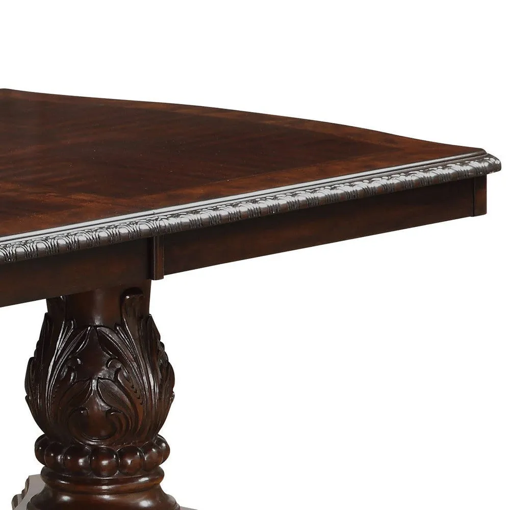 Cary 108 Inch Dining Table, Rectangular, Classical Wood Details, Dark Brown By Casagear Home