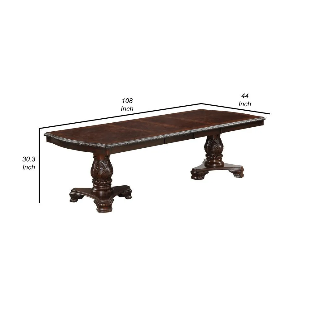 Cary 108 Inch Dining Table, Rectangular, Classical Wood Details, Dark Brown By Casagear Home