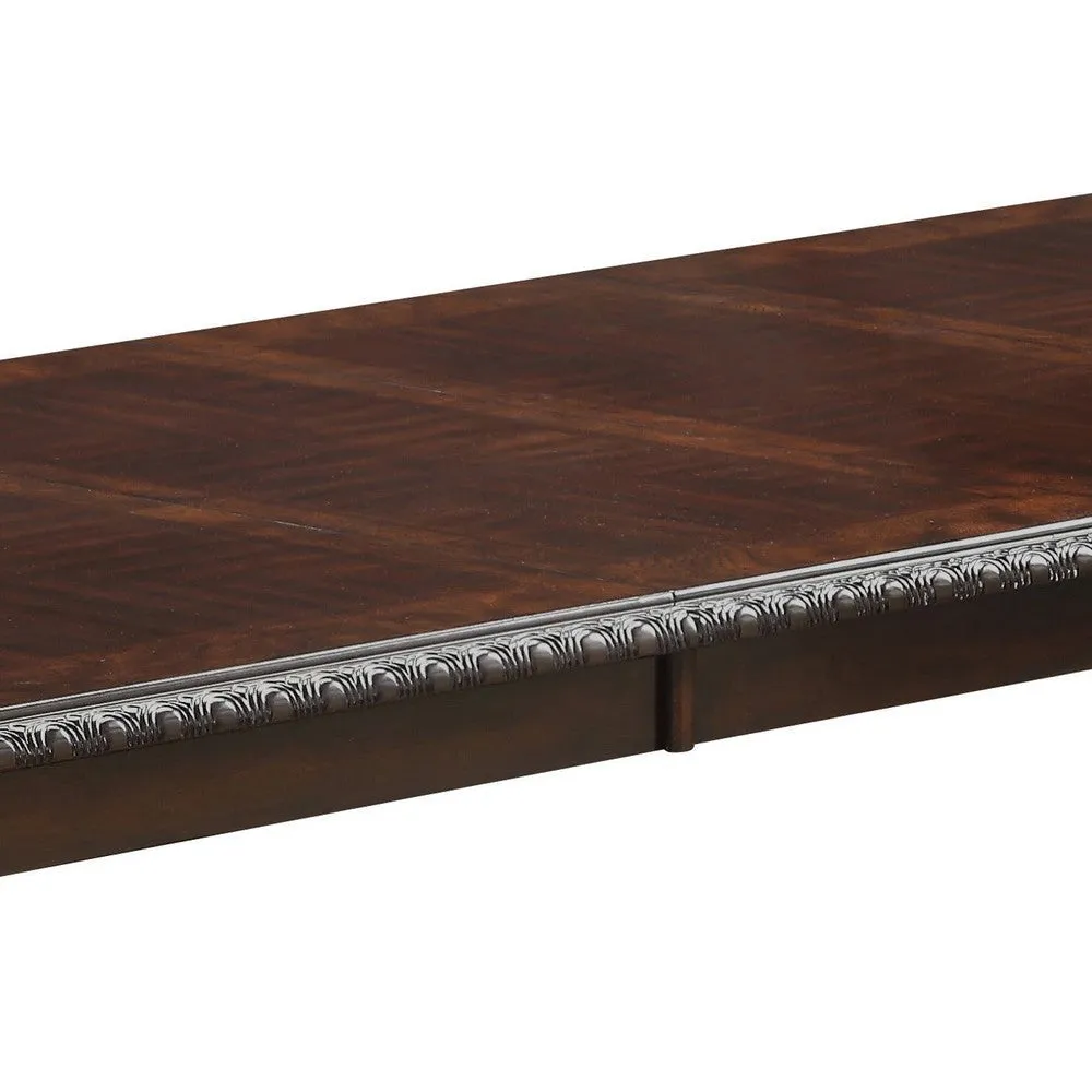 Cary 108 Inch Dining Table, Rectangular, Classical Wood Details, Dark Brown By Casagear Home