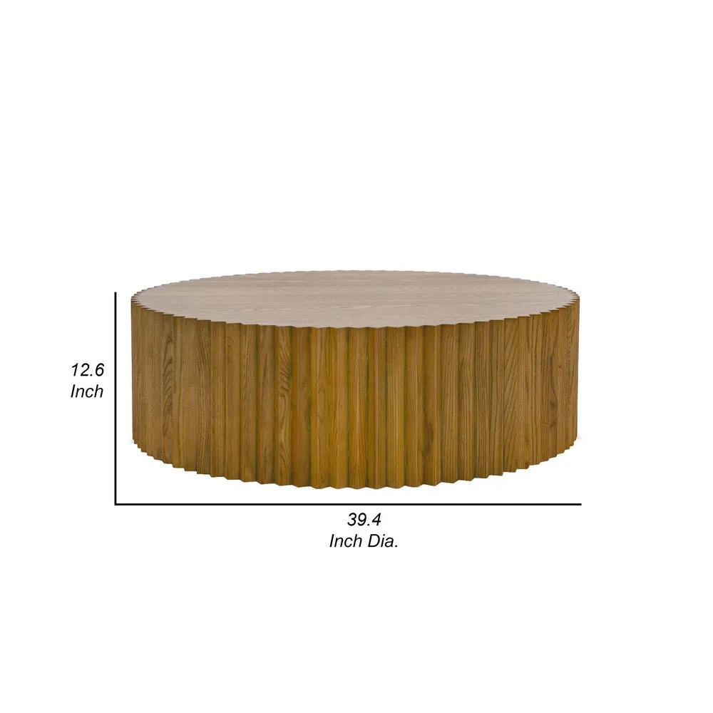 Cid Eliott 39 Inch Coffee Table, Round Walnut Brown Solid Poplar Wood Frame By Casagear Home