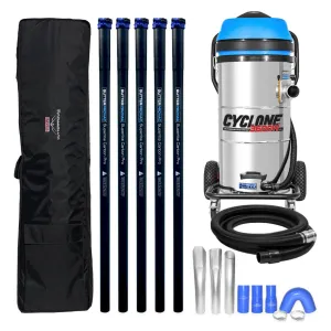 Cyclone II 3600W Stainless Steel 27 Gallon All Terrain Gutter Vacuum with 20 Foot Carbon Clamping Poles and Bag