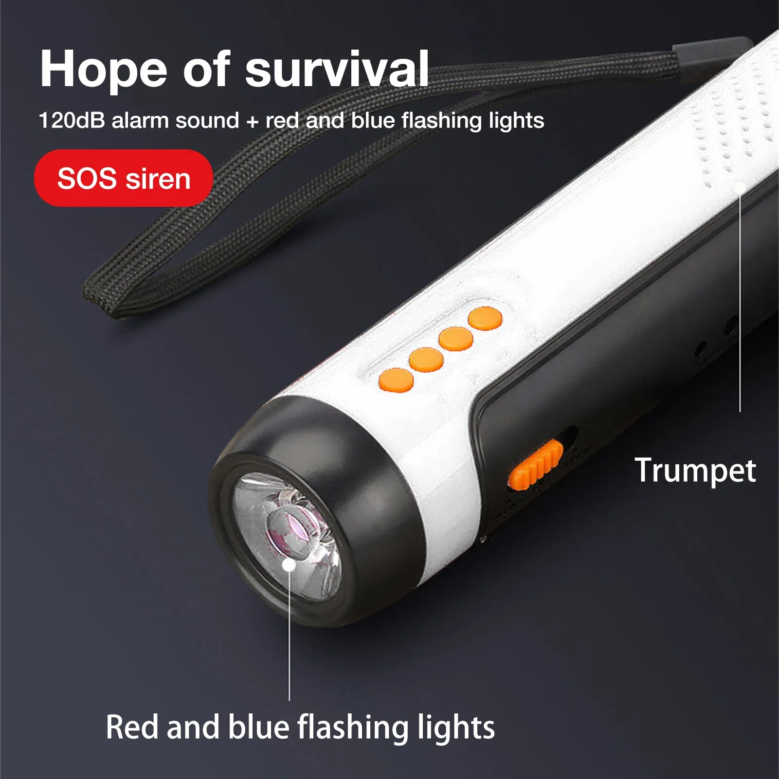 Emergency Hand Cranked Flashlight Distress Alarm