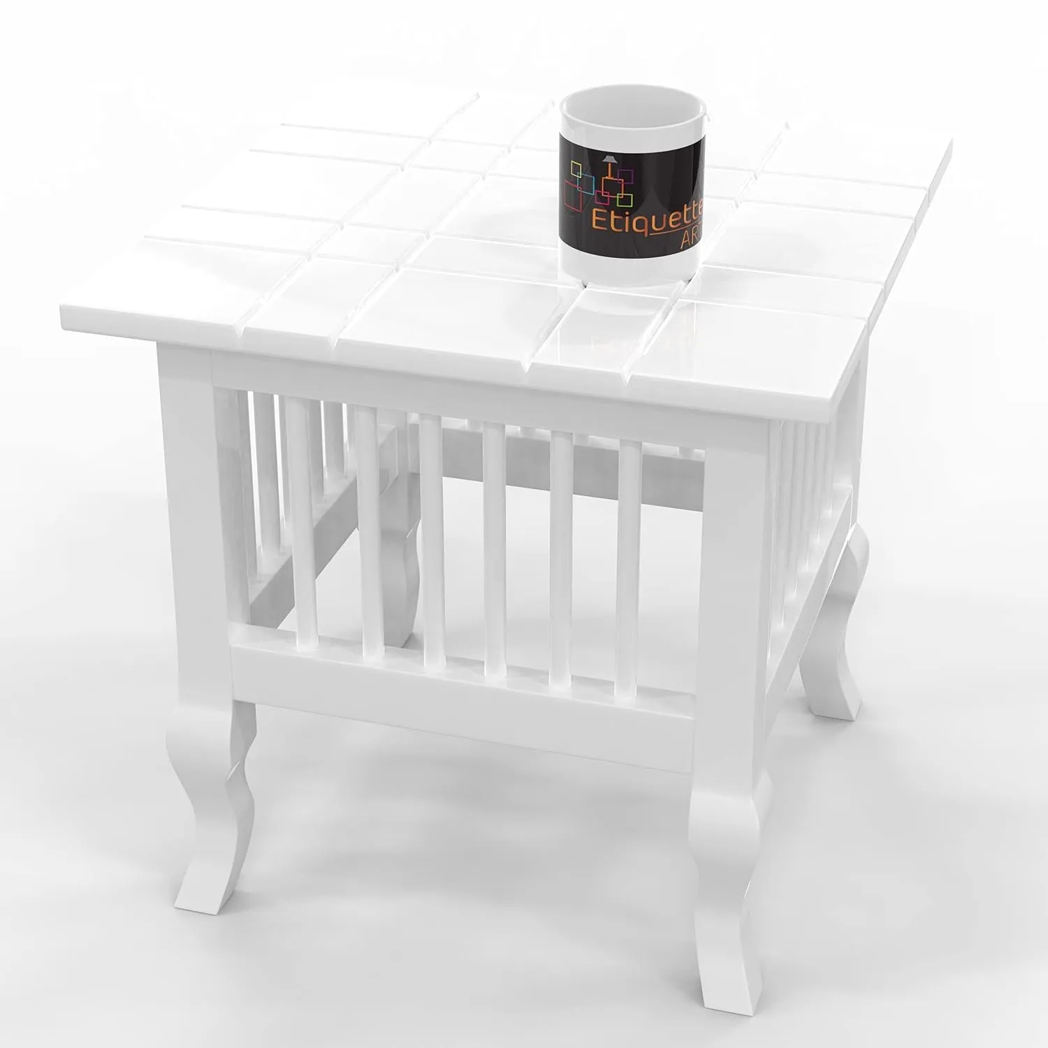 ETIQUETTE ART Wooden End Table, Boho Side Table with Carving Design, Nightstand Bedside Table for Small Spaces, Bedroom, Living Room, Entryway, Farmhouse, (Natural) (White)