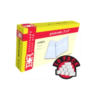 Ever Ready First Aid Gauze Pads, Sterile, 3" x 3", 12 Ply, in Kit Unit Box, 4'S, 10 Count