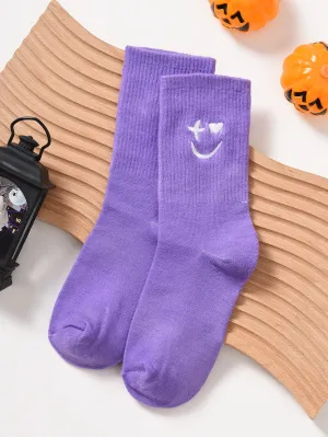 Expression Embroidered Purple Socks Funny Socks for Women Novelty Socks Funky