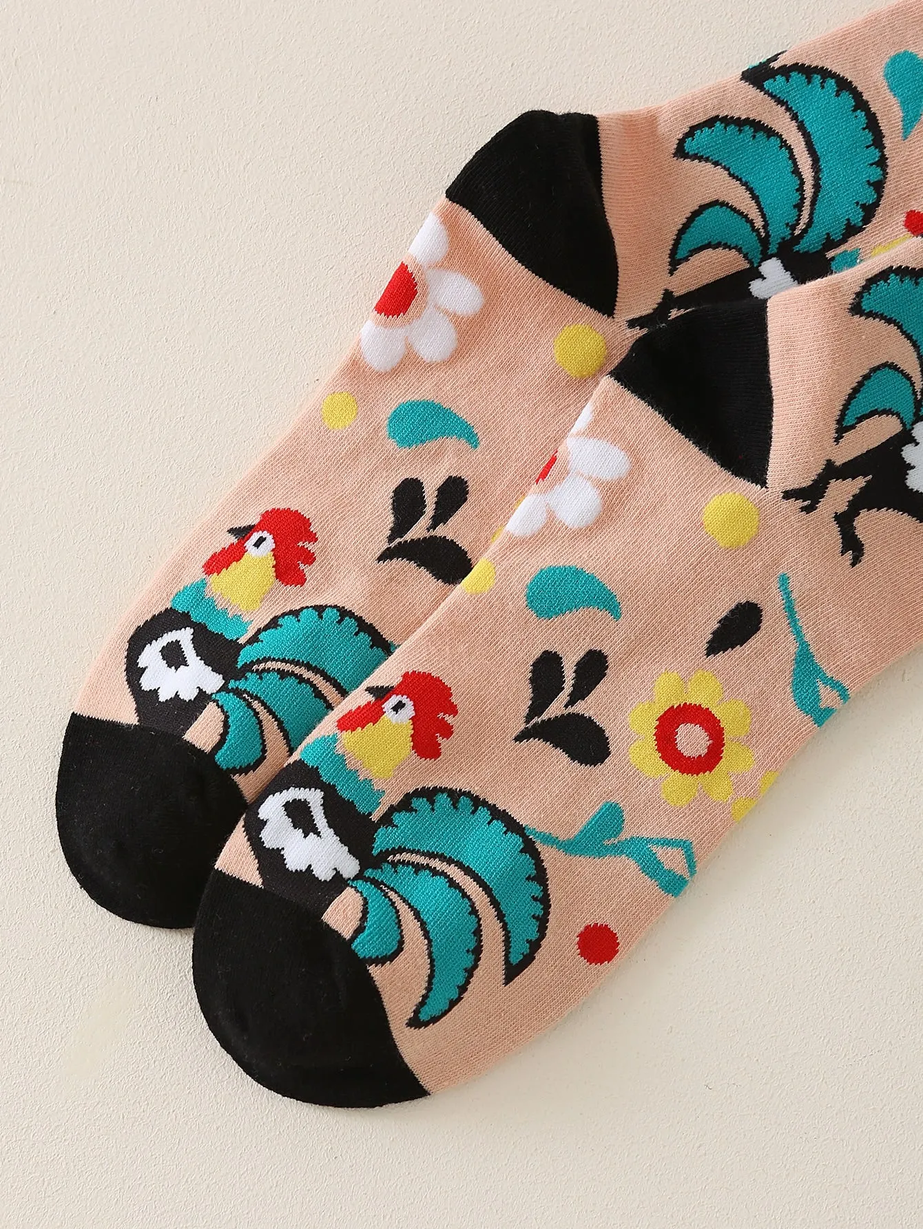 Floral & Chick Print Crew Socks for Women Fun Socks Funky Socks Novelty Socks