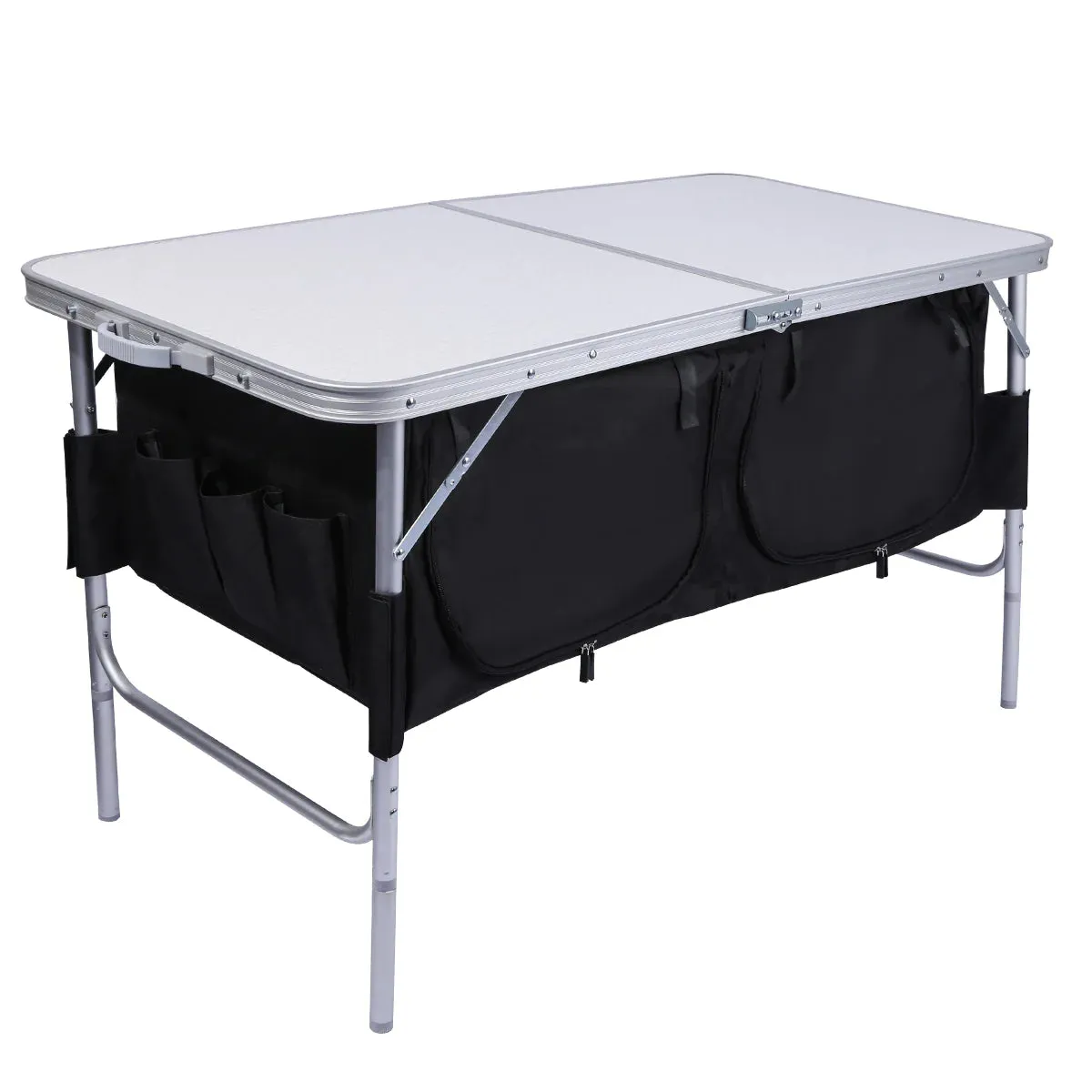 Folding Camping Table with Storage Organizer Adjustable Height