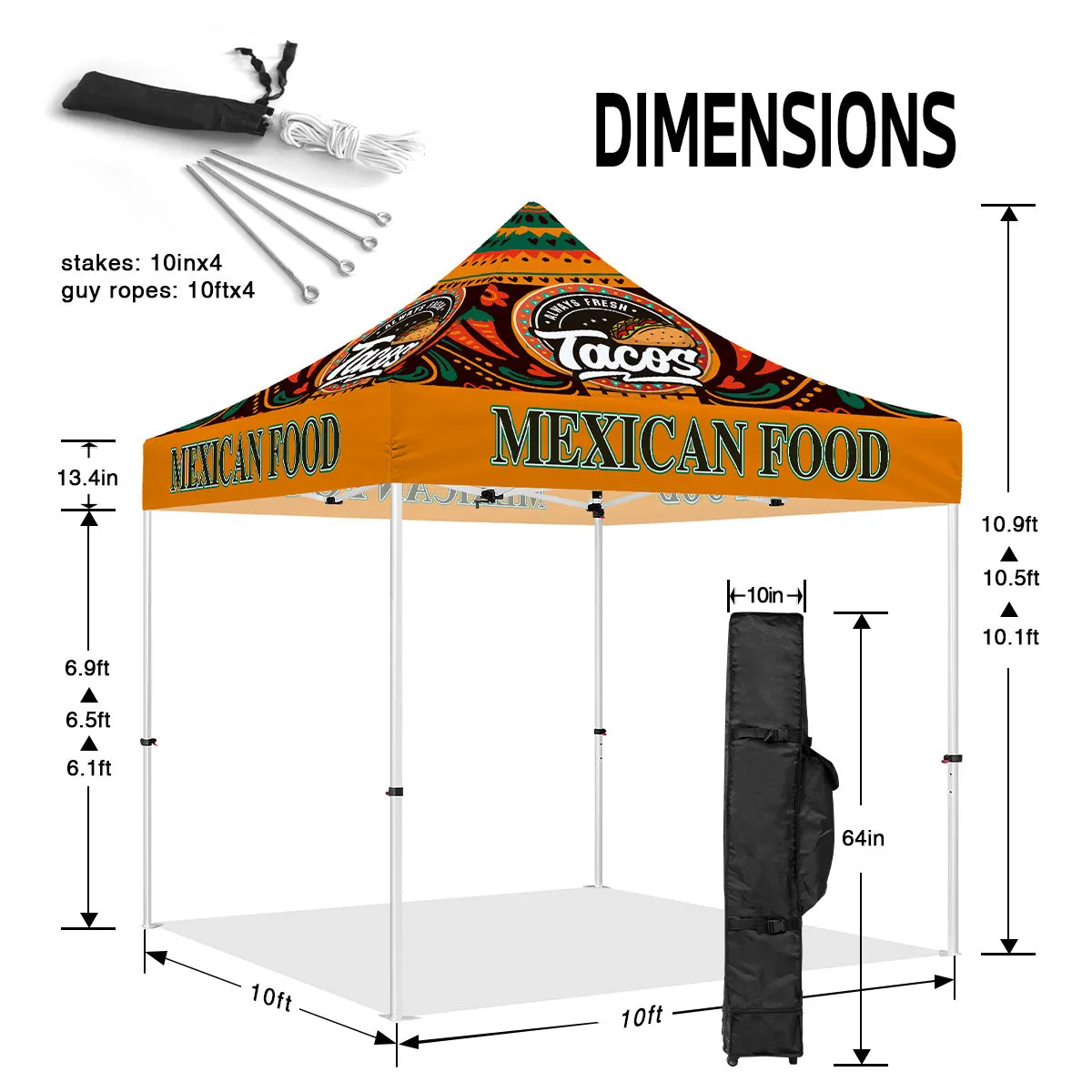 Food Canopy Tent-10x10 Canopies Pop Up Tents for for Mexican Food Vendors Serving Tacos