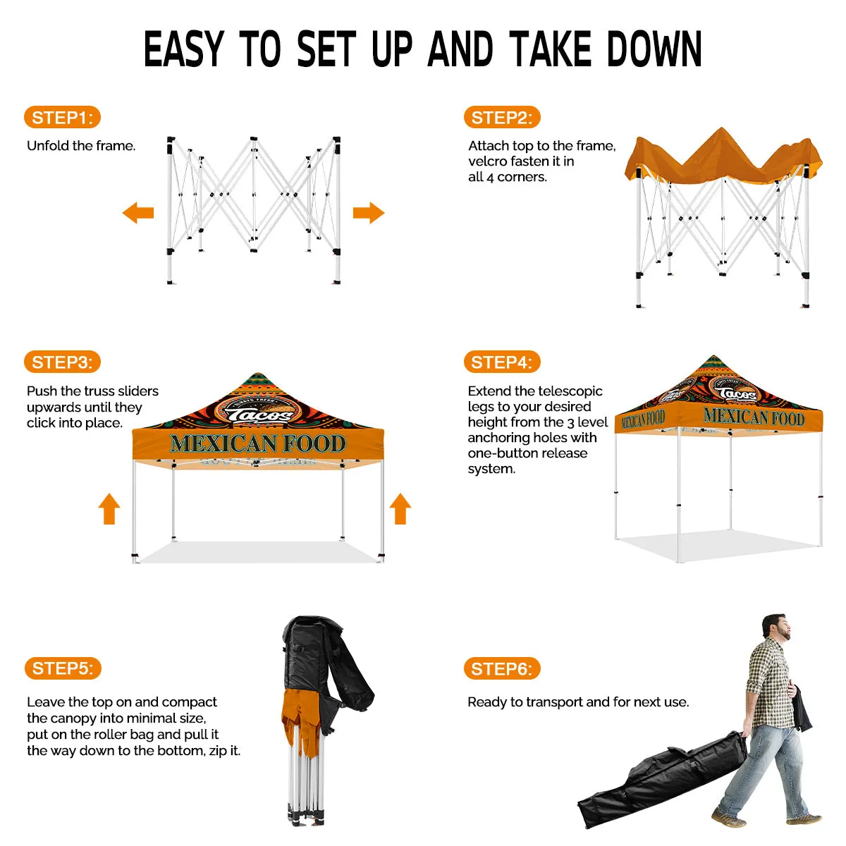 Food Canopy Tent-10x10 Canopies Pop Up Tents for for Mexican Food Vendors Serving Tacos