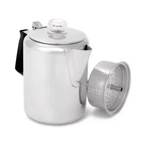 GSI Outdoors Percolator Coffee Pot I Glacier Stainless Steel with Silicone Handle for Camping, Backpacking, Travel, RV & Hunting - Stove Safe