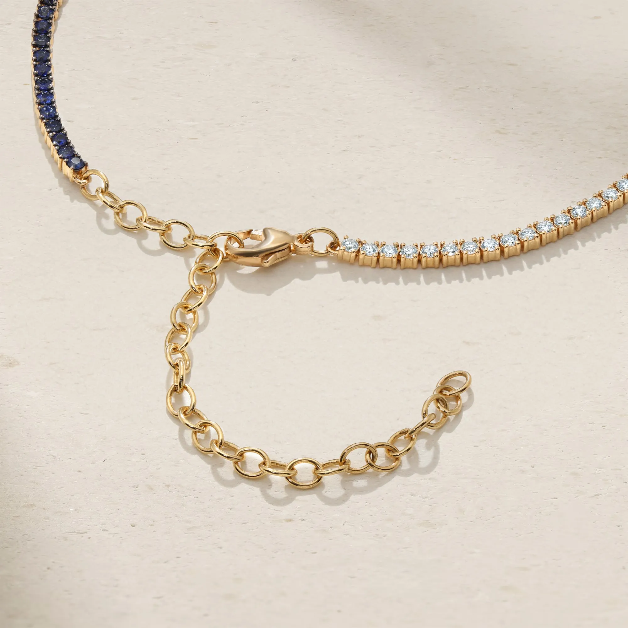 Half and Half Sapphire and Diamond Tennis Necklace