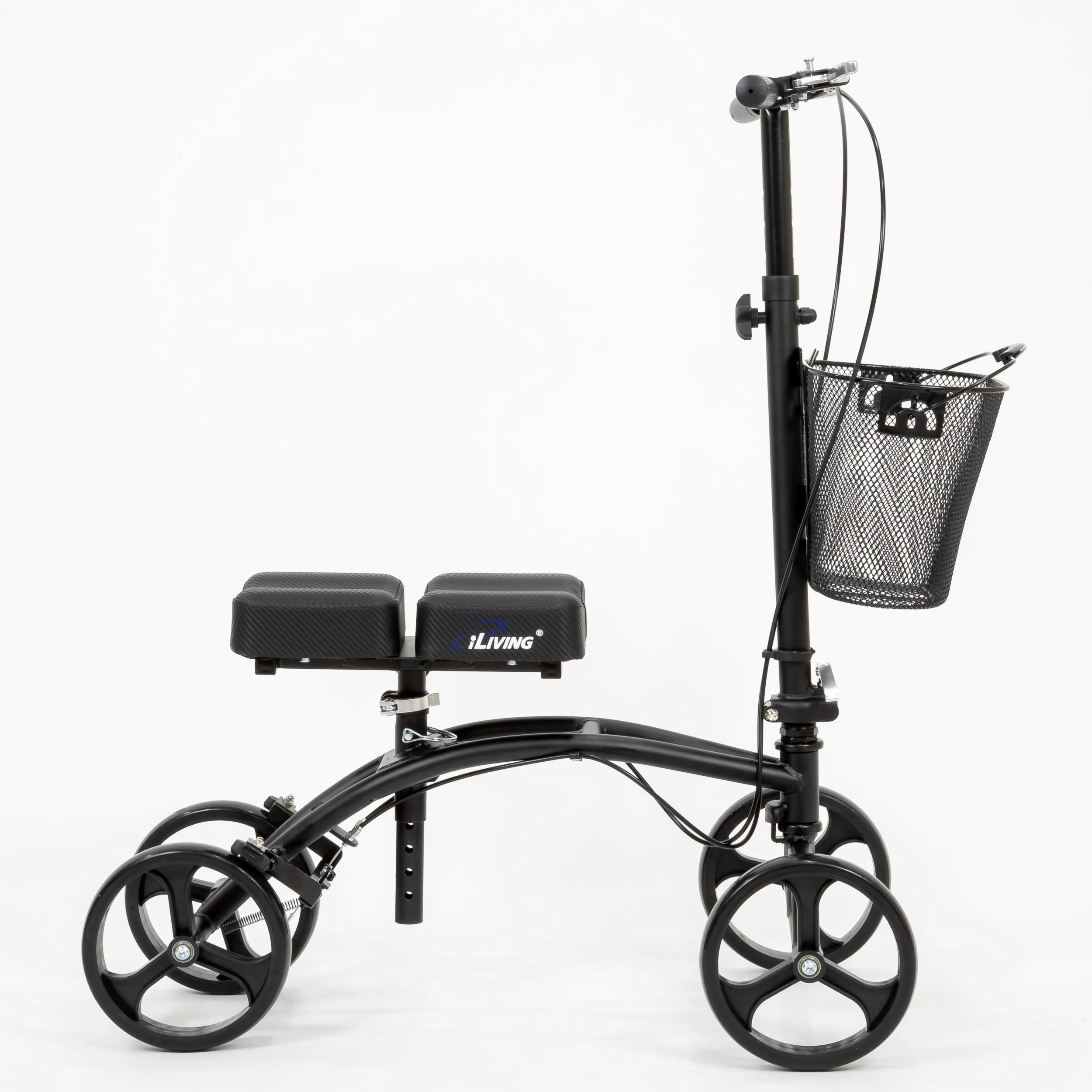 ILG-611 - iLiving Mobility Steerable Deluxe Knee Walker/Scooter with Basket, Adjustable Pads and Tiller with Dual Braking, Matted Black