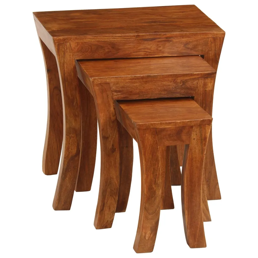 Nesting Table Set 3 Pieces Solid Acacia Wood 50x35x50 cm Brown