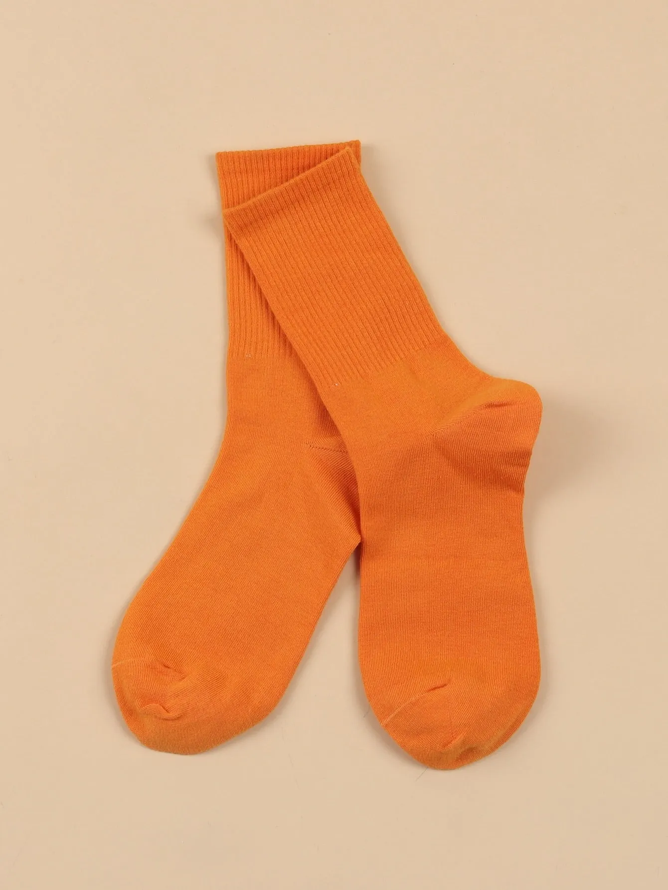 Orange Plain Crew Socks for Women Plain Socks Cozy Socks Fashion Socks