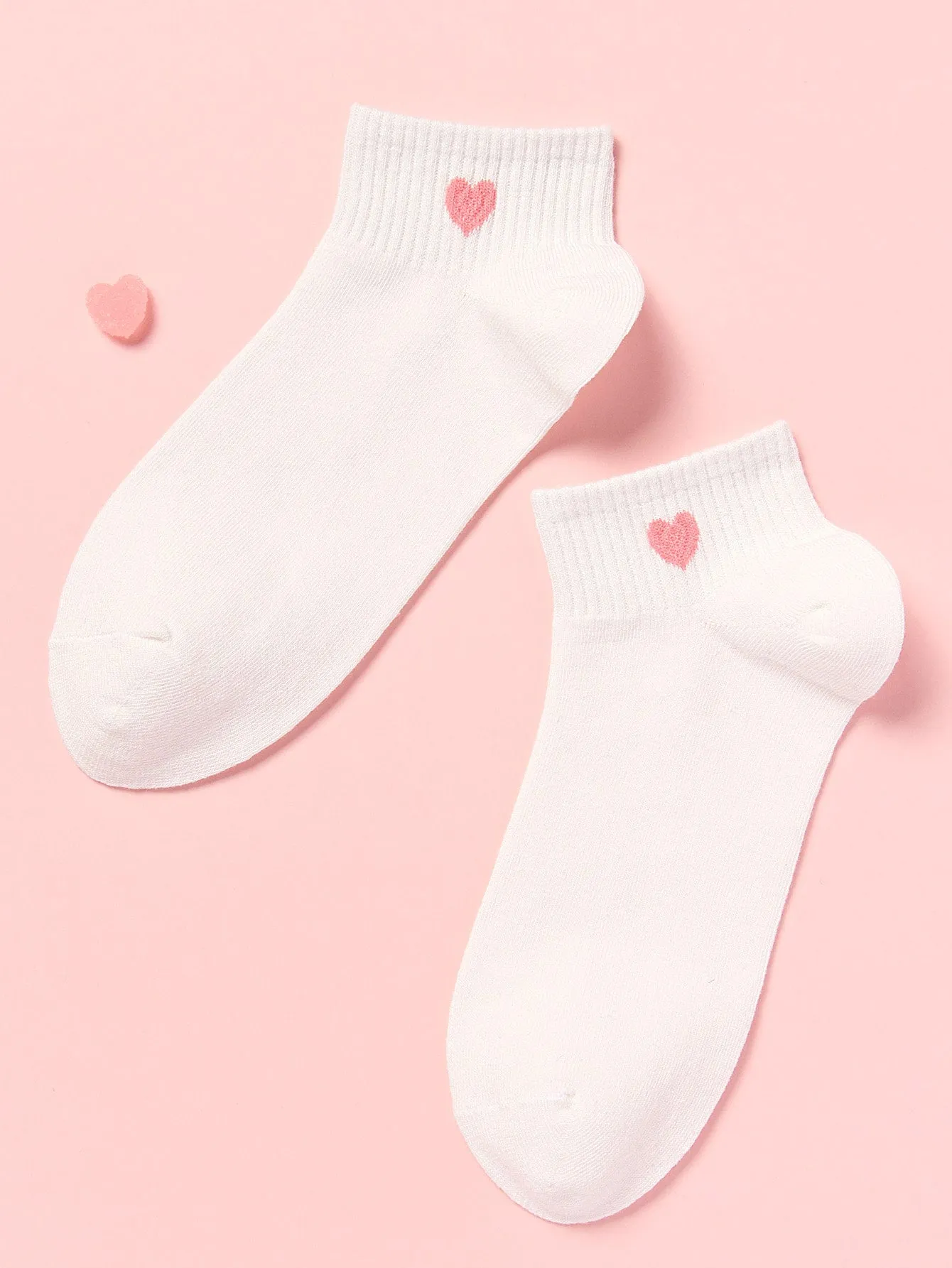 Pink Heart Print Ankle Socks Silly Socks for Women Funky Socks Funny Socks