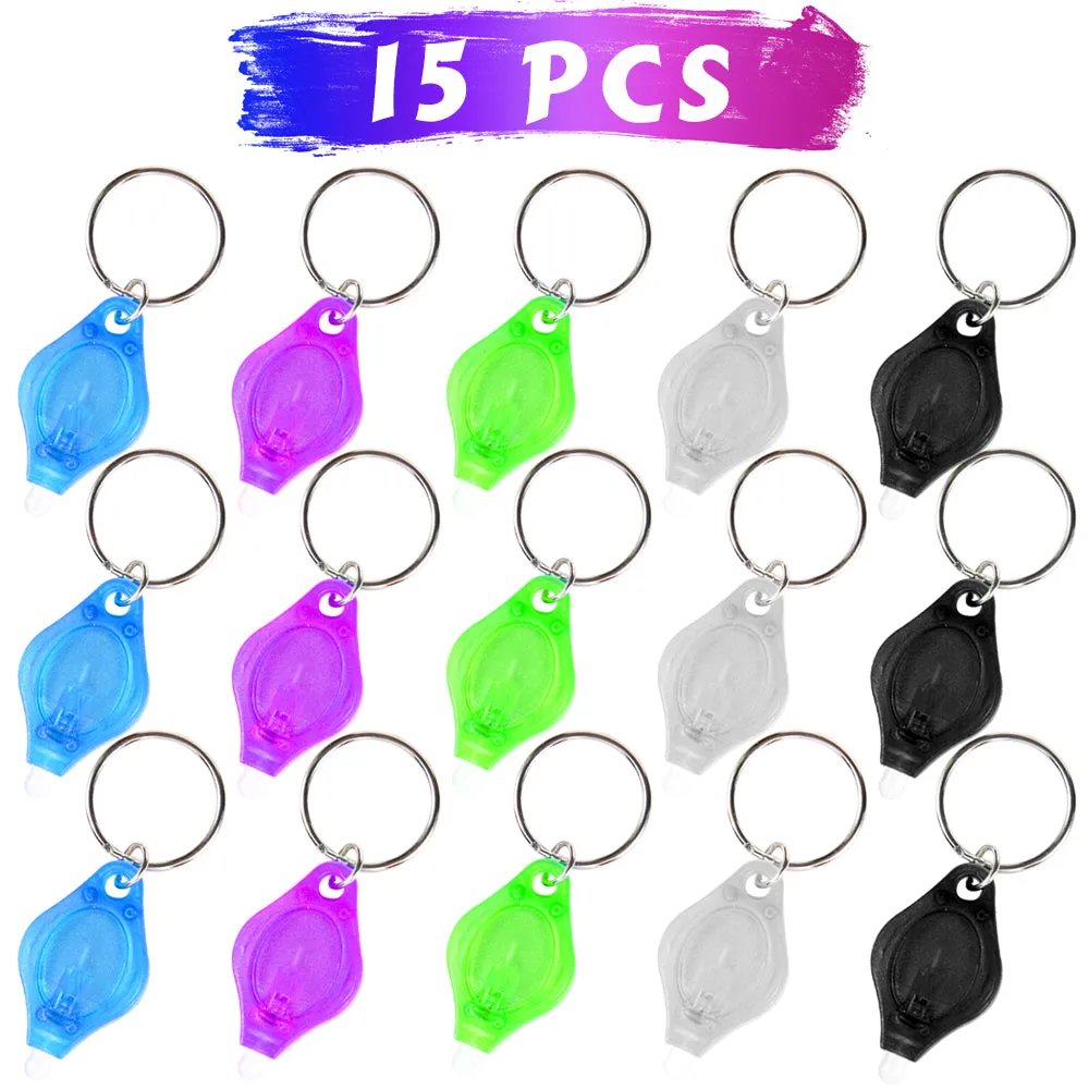 PROLOSO 15 Pcs Mini Flashlights Keychain LED Pocket Flashlights Key Rings Kids Party Favor Toys