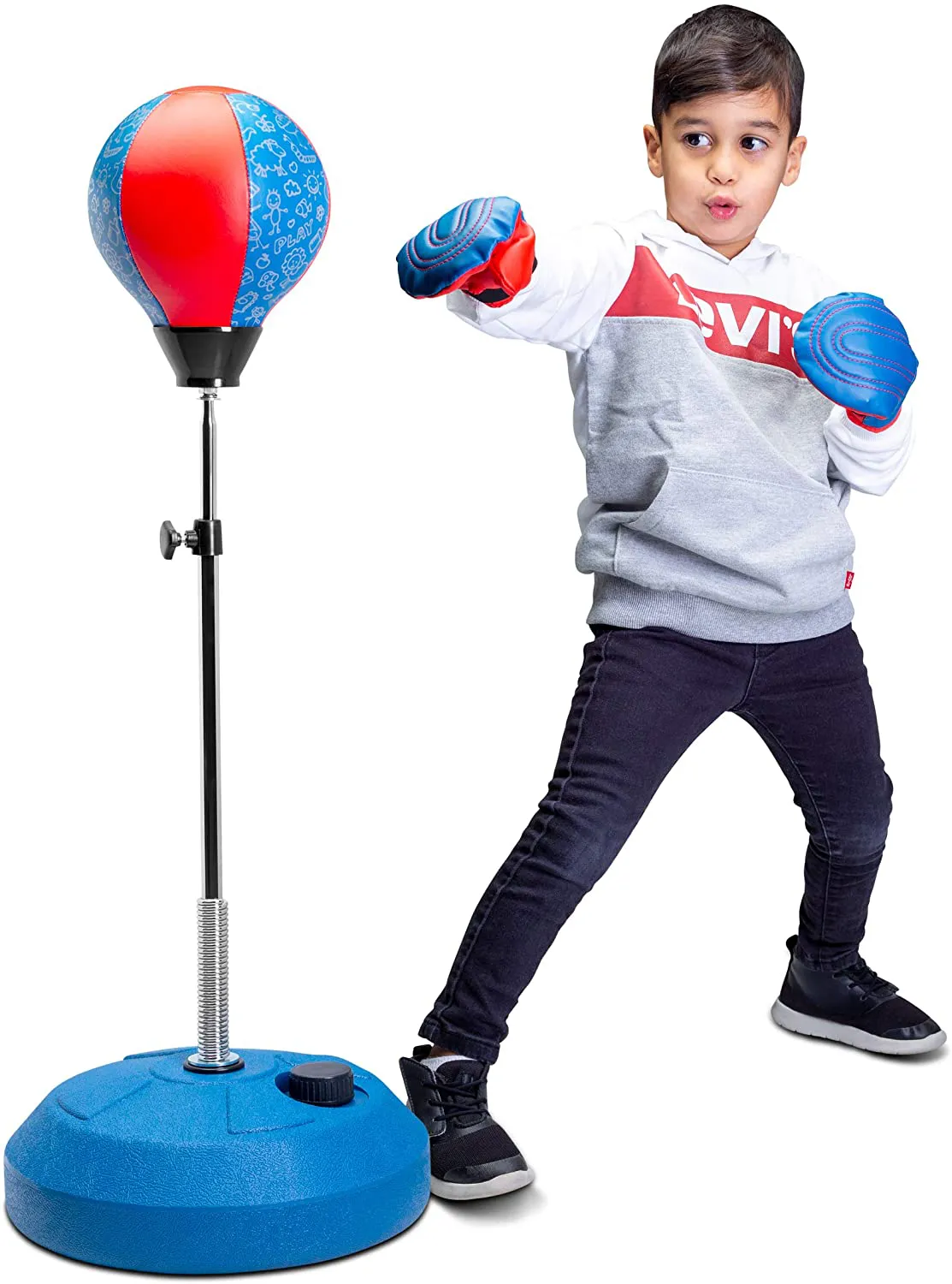 Punching Bag Reflex Boxing Bag with Stand, Height Adjustable - Freestanding Punching Ball Speed Bag - Great for MMA Training, Stress Relief & Fitness (Kids)