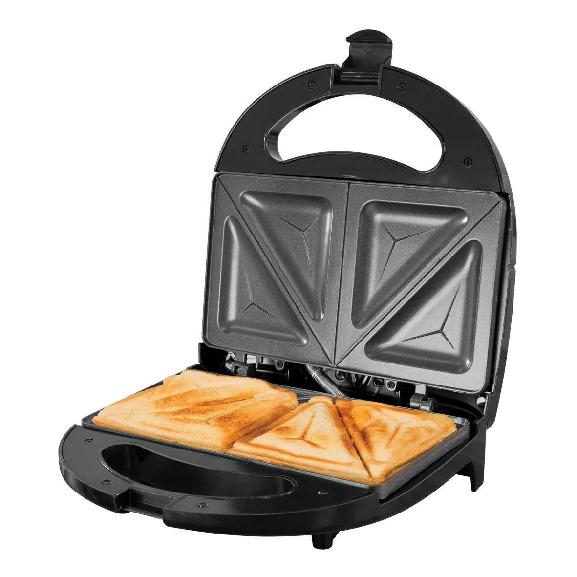 Quest Toastie Maker Sandwich Toaster Black/Easy Clean Non Stick Plates/Cool Touch Handle/750W/35129