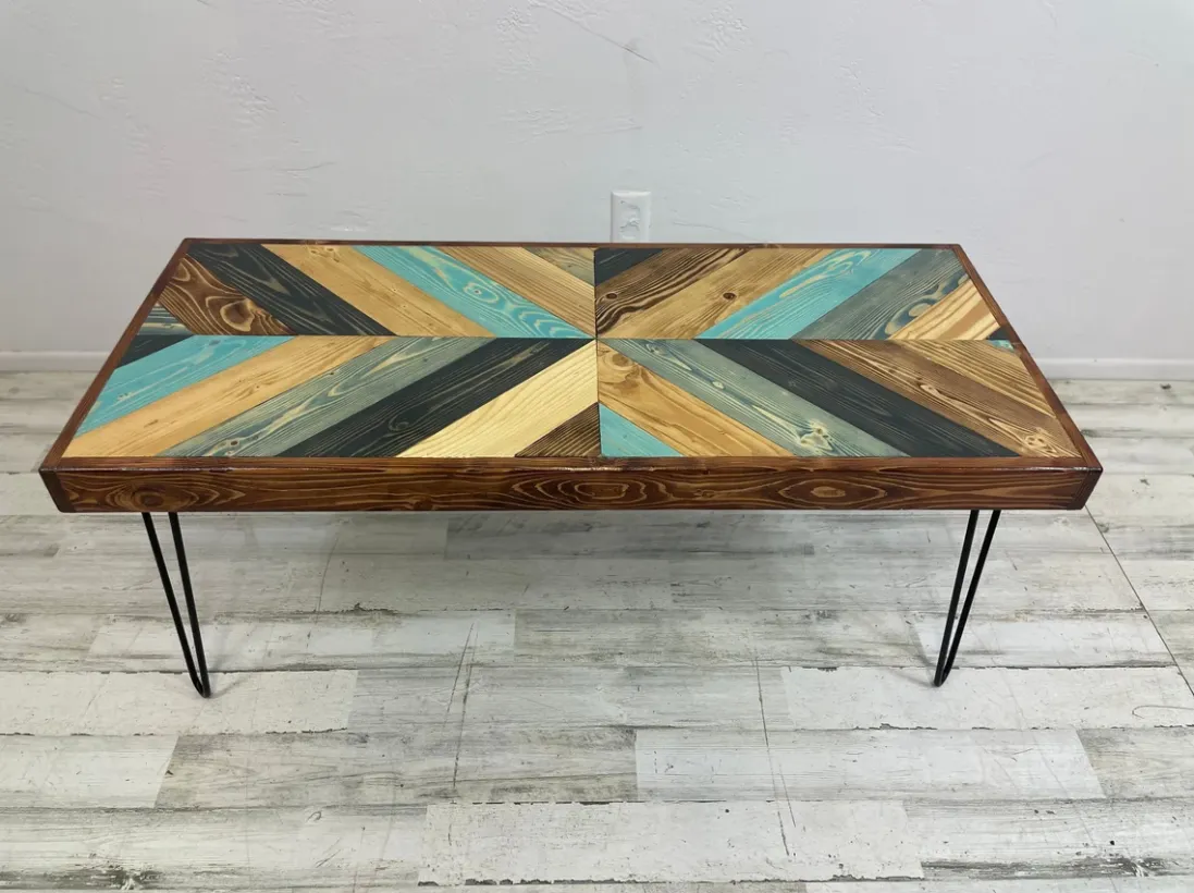 "I Got The Blues" Colliding Chevron Coffee Table