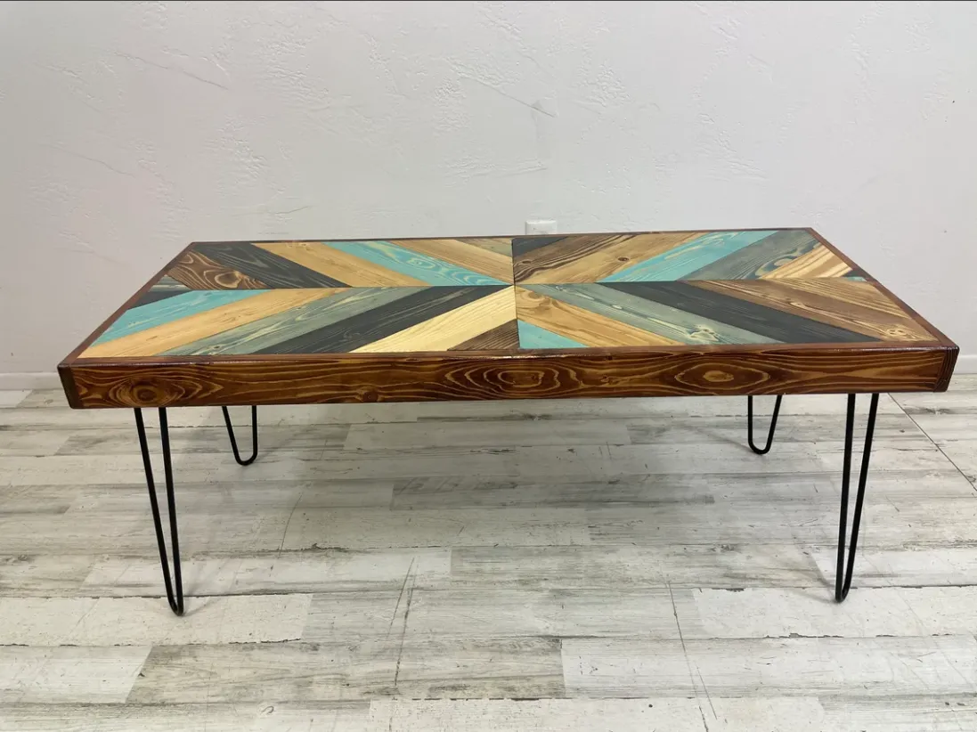 "I Got The Blues" Colliding Chevron Coffee Table