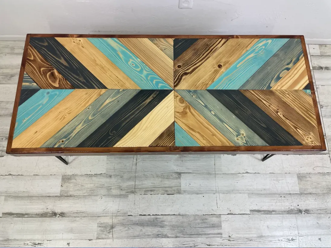 "I Got The Blues" Colliding Chevron Coffee Table