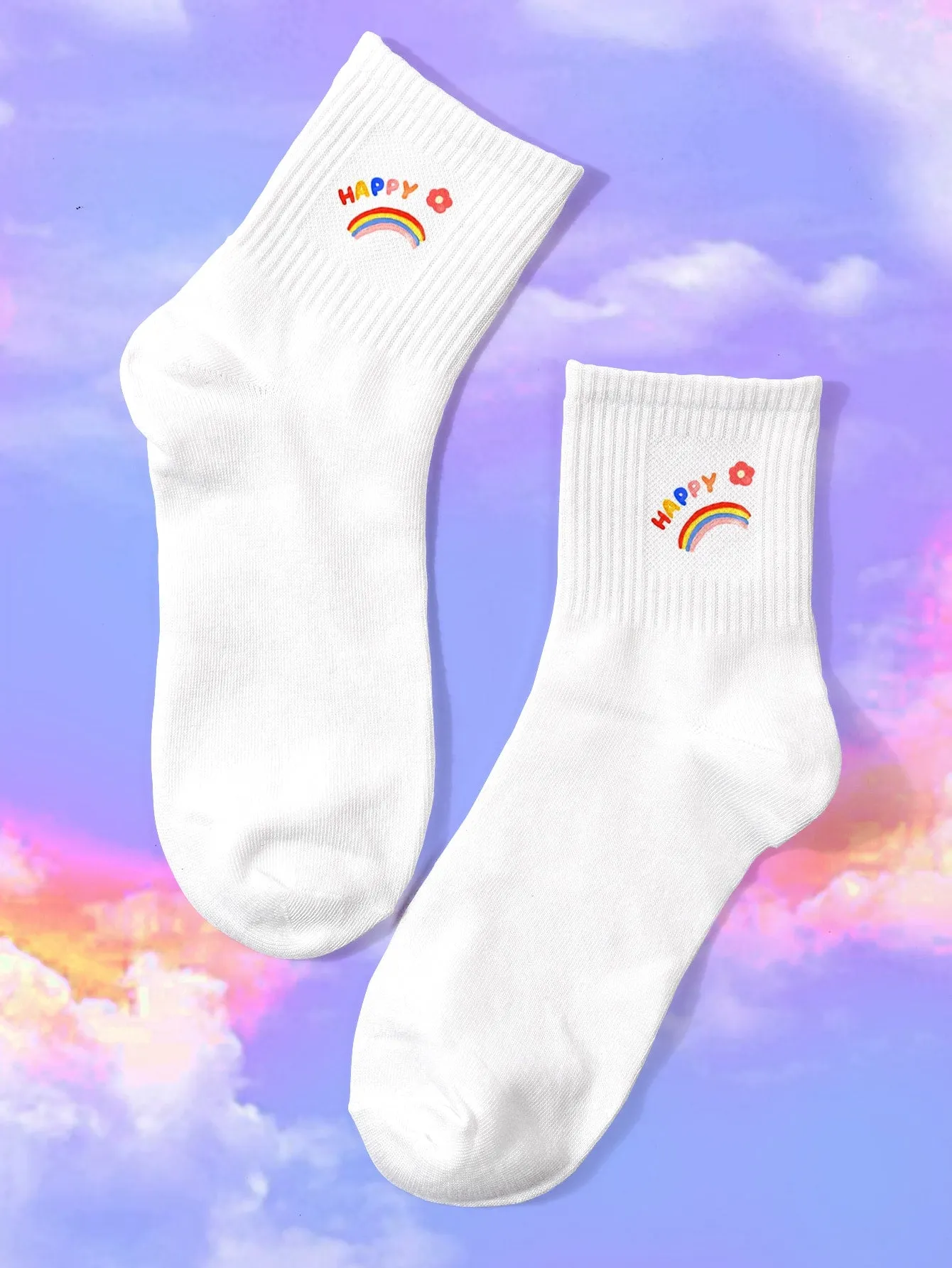 Rainbow Socks Happy Flower Silly Socks for Women Funky Socks Funny Socks Novelty