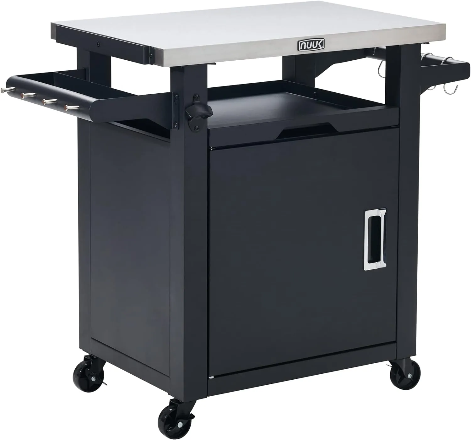 Rolling Prep Station, 20" x 30" Stainless Steel Kitchen Storage Island with Enclosed Cabinet and Storage Drawer