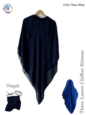 Three Layers Chiffon Khimar Color Navy Blue