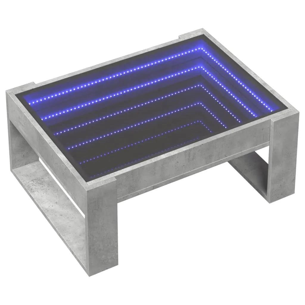 vidaXL Coffee Table with Infinity LED Concrete Grey 70x53x30 cm